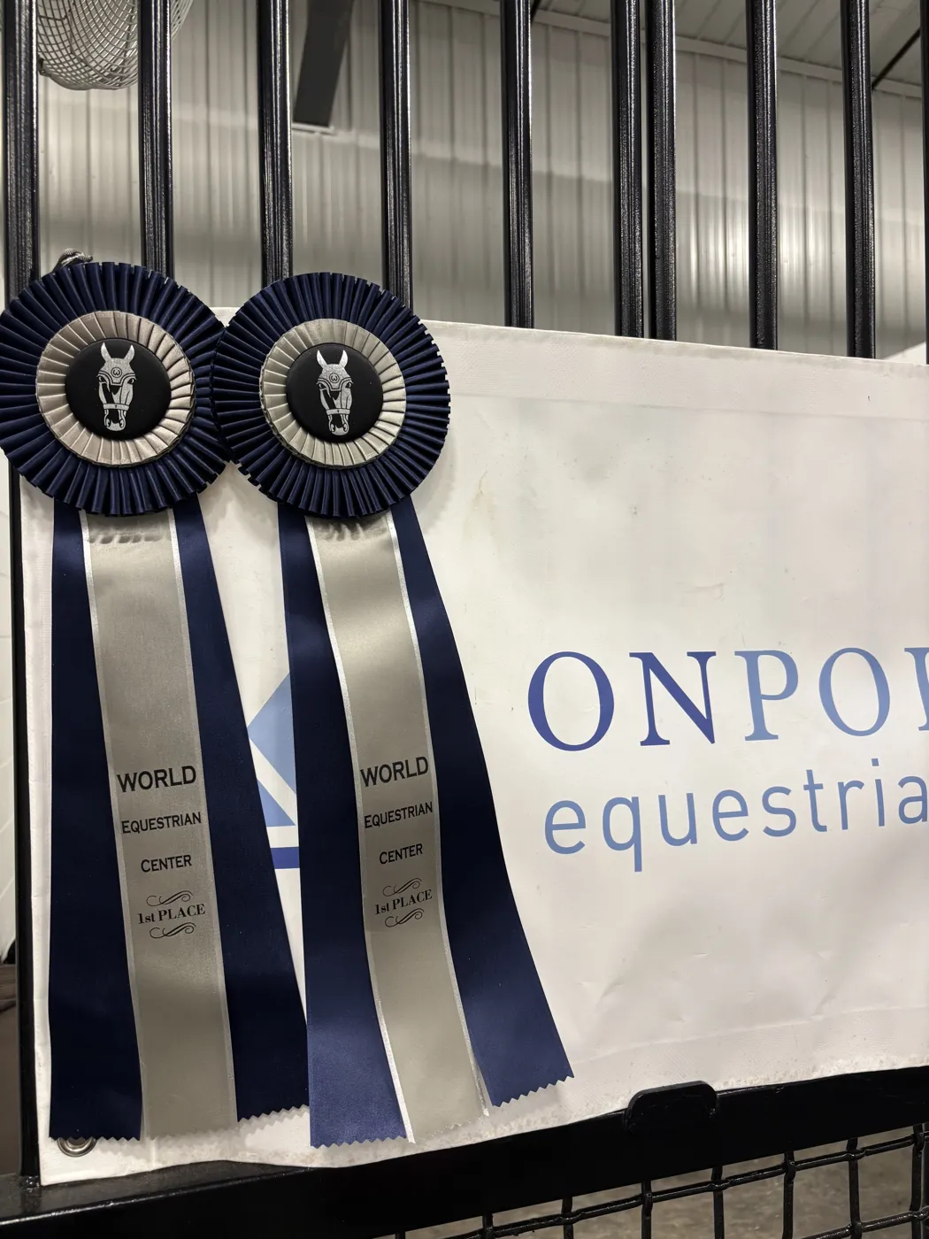 First place ribbons from World Equestrian Center on the OnPointe Equestrian banner